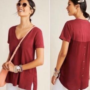 Anthropologie Left of Center Short Sleeved Shirt Size Small in Maroon / Burgundy